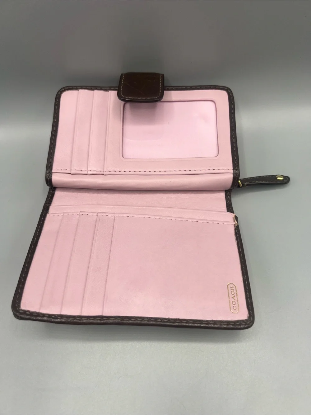COACH Madison Brown Dotted Op Art Signature Zip Around Wallet Y2K Vintage